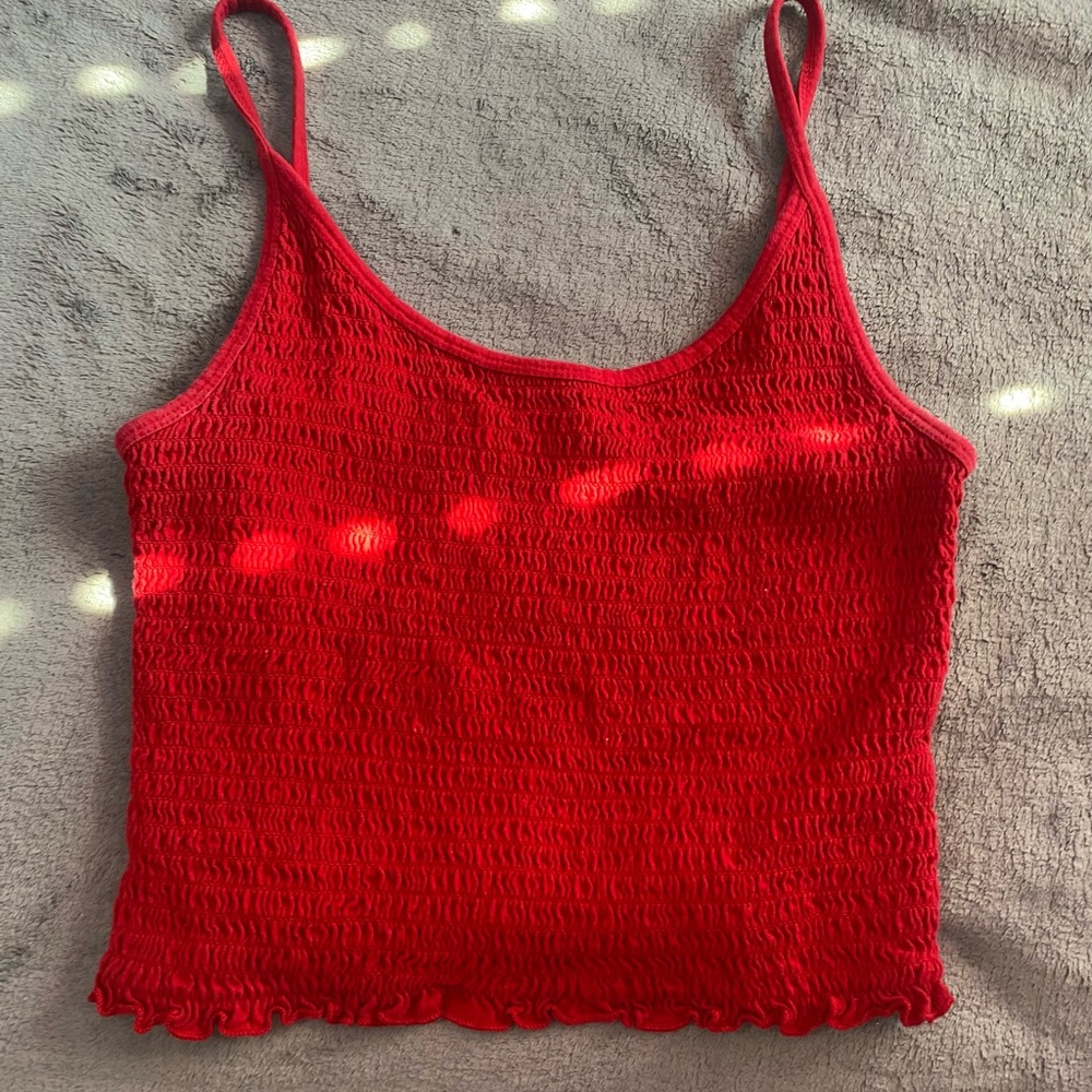 Red Ribbed Spaghetti Strap Hollister Crop Top

Size US M